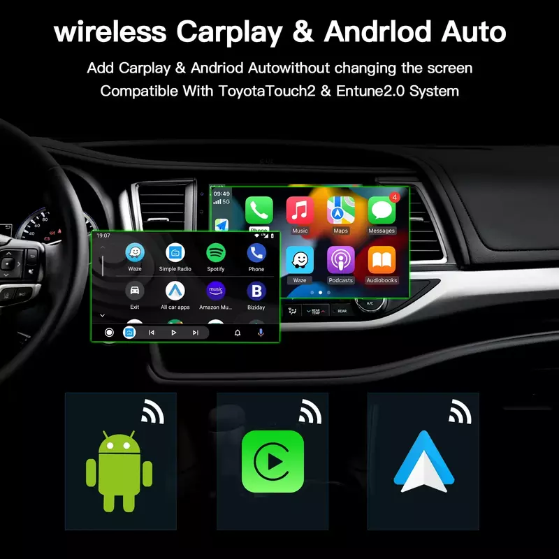 AUTOABC Wireless Carplay Android Auto dla TOYOTA Touch2 Entune2.0 Highlander Tundra Sienna Prius Yaris Camry CHR Moduł Dekoder