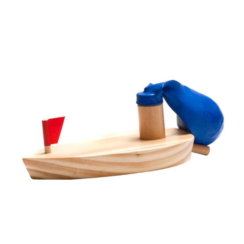 Wooden Balloon Powered Boat Children Water Playing Bathing  Kids Birthday Gift Desk Decorations