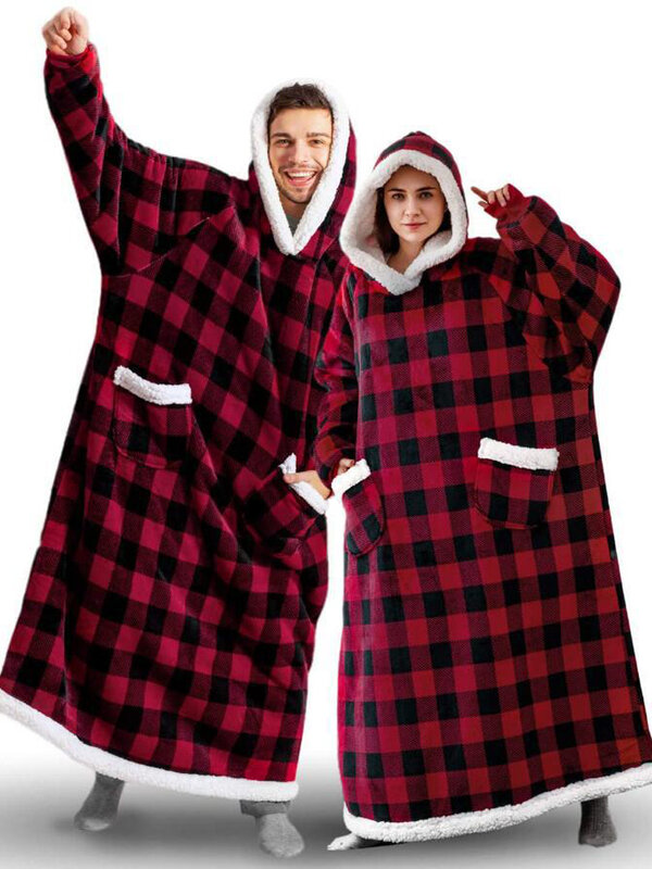 Übergroße Hoodie-Decke mit Ärmeln Winter warme Fleece-Sweatshirt-Decken Frauen Männer Pullover Riesen-TV-Decke Hoodie Cobertor