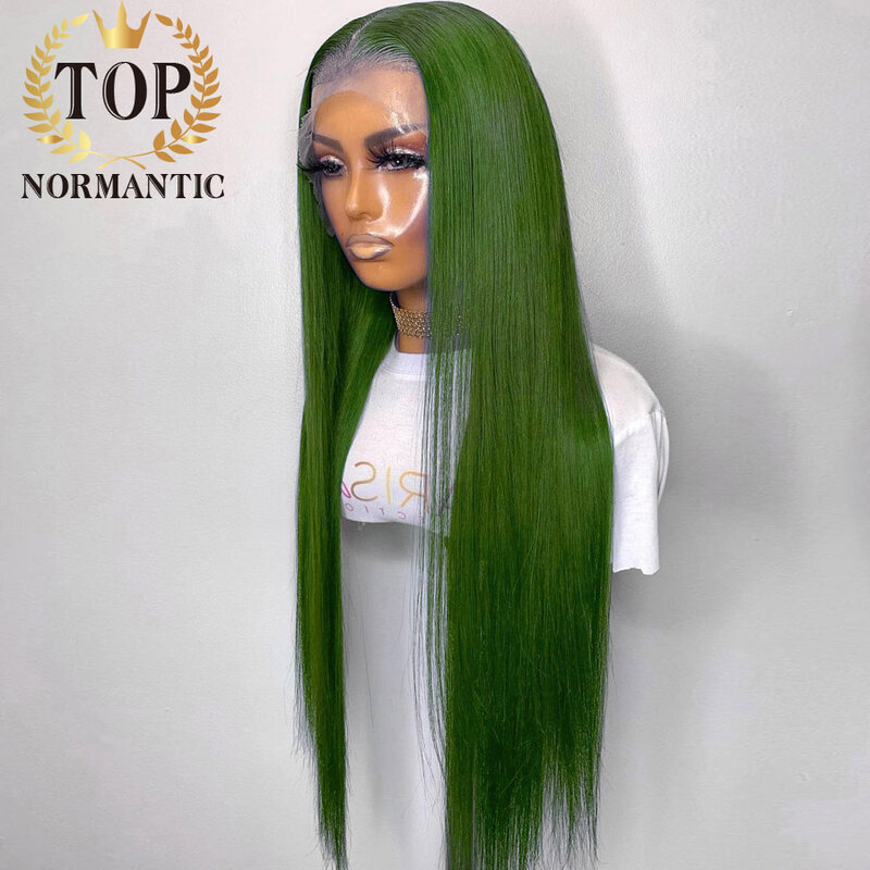 Topnormantische Zijdeachtige Textuur Mint Groene Kleur 13X6 Lace Front Pruik Met Natuurlijke Haarlijn Menselijk Haar Transparante Kant Pruik