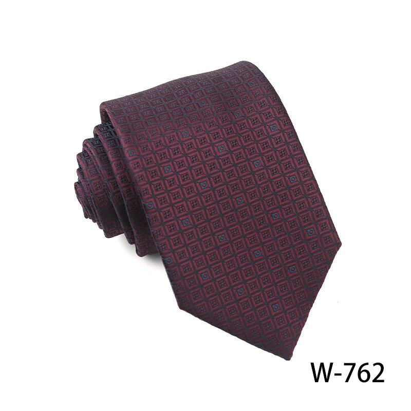 Corbata de la serie roja púrpura a cuadros, pequeña flor de punto, vestido de negocios de estilo Retro, corbata de novio de boda, ocasión de negocios informal