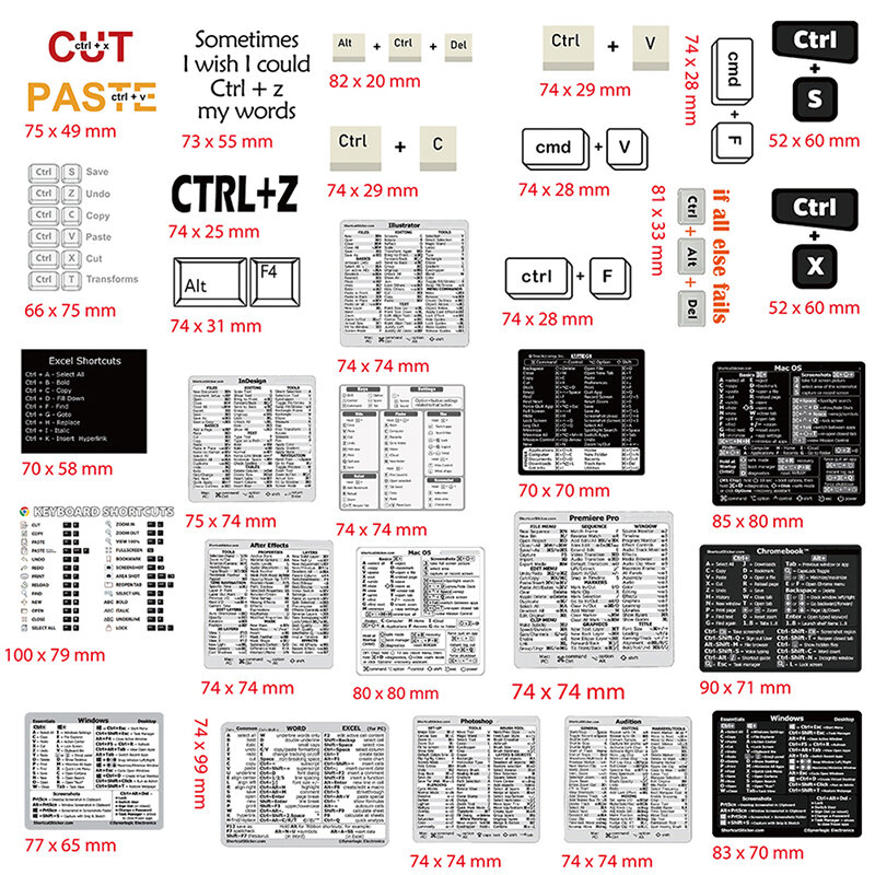 30Pcs Windows Adobe Photoshop Quick Reference Keyboard Guide Shortcut Sticker