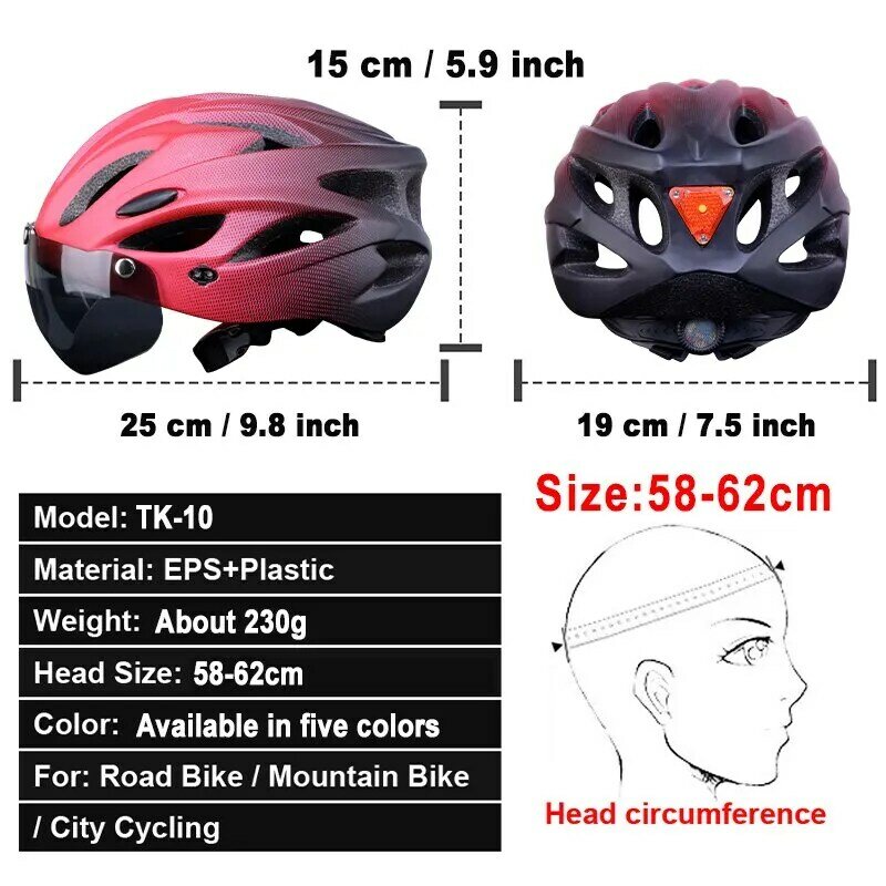 Casco da bici con fanale posteriore a LED casco da ciclismo per adulti Fit 58-62cm accessori per caschi da bicicletta colorati traspiranti leggeri