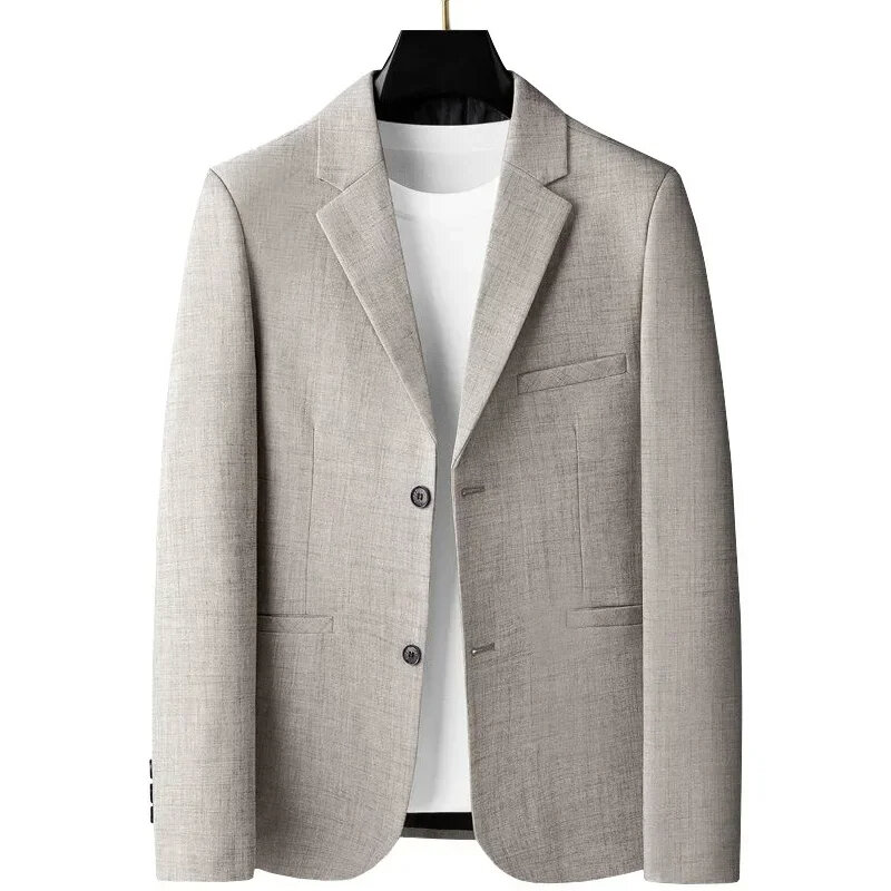 T48 blazer formal pria, blazer kasual bisnis warna solid ramping