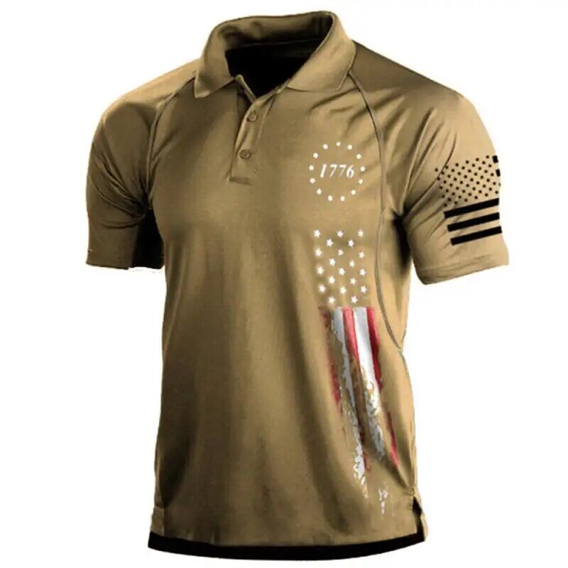 Camisa polo militar masculina, camiseta com bandeira americana, roupas masculinas, tops de golfe ao ar livre, 1776, manga curta