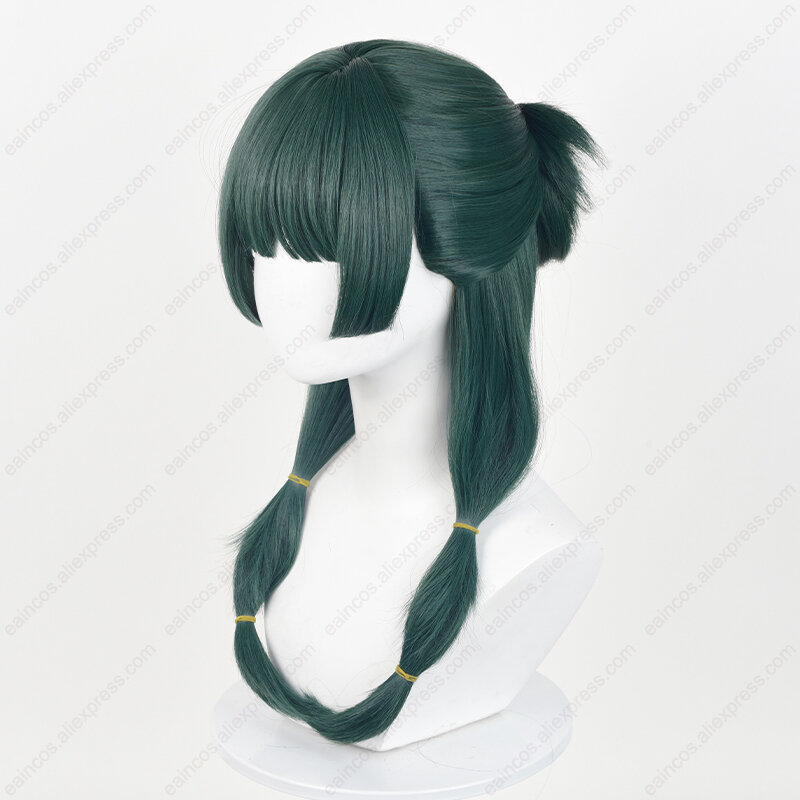 Wig Cosplay Anime Maomao, rambut sintetis tahan panas, Wig hijau gelap panjang 50cm