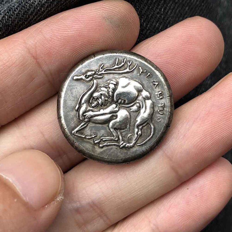 Роскошная забавная 3d-монета с греческим оленем и львом, новинка, парная художественная монета/удачи, памятная монета с карманом для забавных монет + подарочный пакет