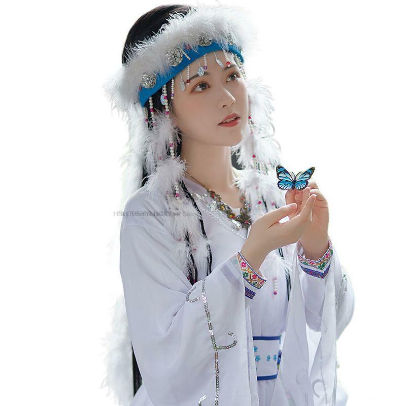 Gaun Cosplay Hanfu Xiangfei tradisional Tiongkok, pakaian fotografi, kostum dansa rakyat gaya nasional peri wanita