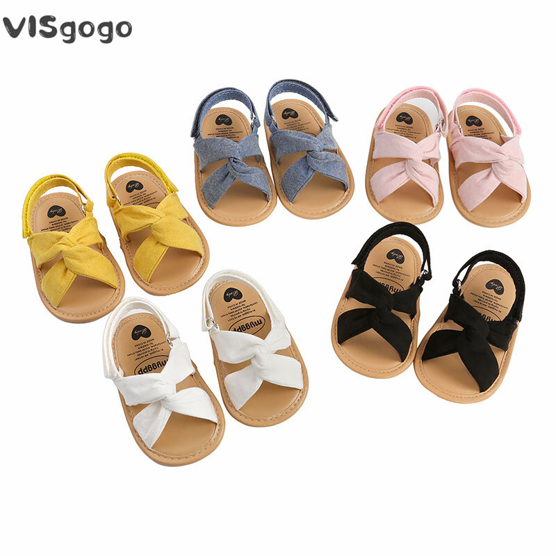 VISgogo 여아용 샌들, 신생아 나비매듭 유아용 아기 침대 신발, 부드러운 밑창, 미끄럼 방지, 첫 번째 워킹화, 프리워커, 여름