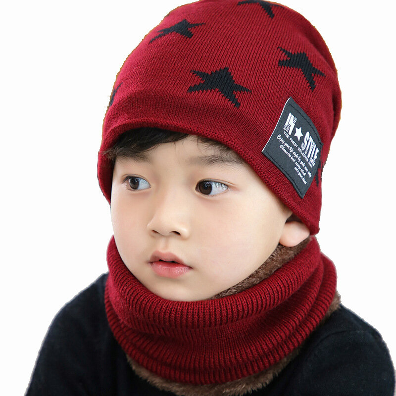 Sombrero de lana de invierno para niños, cubierta de cuello, versión coreana, gorro de punto cálido engrosado, gorros para bebés, conjunto de bufanda
