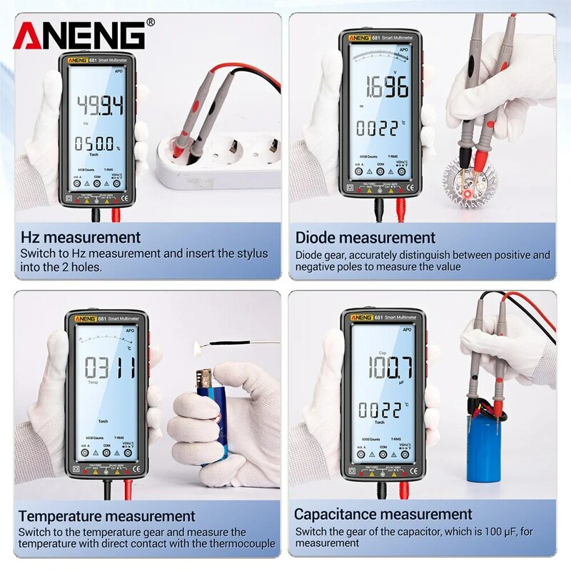 مقياس متعدد رقمي احترافي قابل لإعادة الشحن من ANENG ، غير قابل للاتصال بشاشة تيار متردد/تيار مستمر ، شاشة LCD