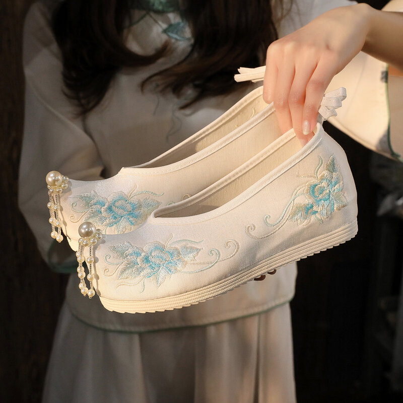 Sepatu Hanfu Retro tradisional Tiongkok, sepatu dansa antik, sepatu tunggal wanita antik, sepatu bordir, sepatu Hanfu Retro tradisional Tiongkok modis