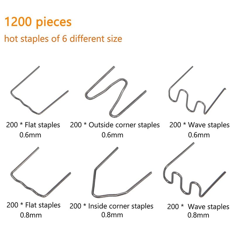 1200 Buah Staples Pengelas Plastik Staples Panas Kit Perbaikan Sudut & Datar untuk Perbaikan Staples Stapler Panas Bumper Mobil