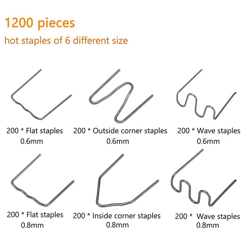 1200 قطعة لحام البلاستيك ستابلز الساخن ستابلز طقم تصليح البلاستيك ركن و شقة لإصلاح مصدات السيارات دباسة ساخنة ستابلز