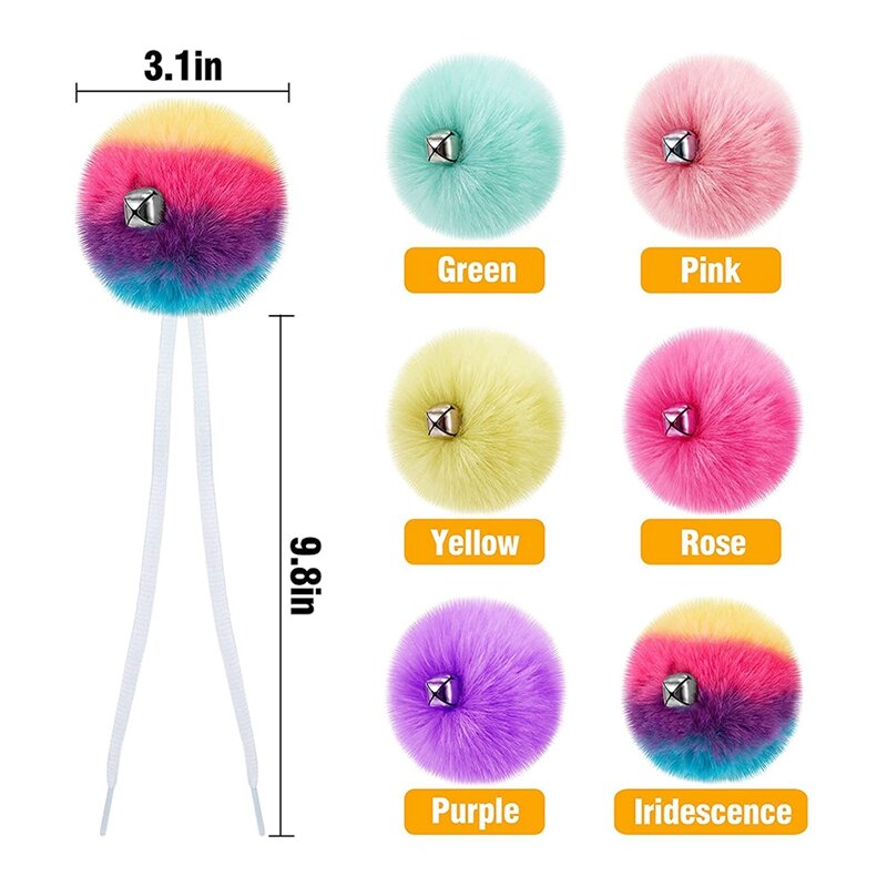 NEW-12 Pieces Roller Skate Pom Poms With Jingle Bells- 3.1 Inch  Tie-On Roller Skate Pom Poms Fuzzy (6 Colors)