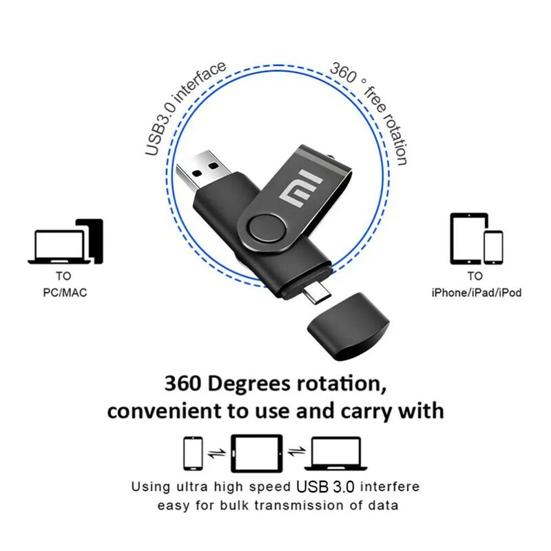 Xiaomi-Transferência de Alta Velocidade Flash Drives de Metal, Interface USB Tipo C, Disco Flash, Bastão Impermeável, Novo, 2TB, USB 3.2
