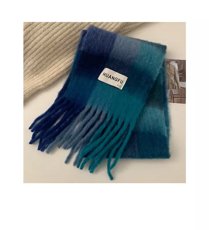 Sciarpa scozzese blu Marshmallow per donna scialle lungo Vintage con nappe sciarpa calda e morbida addensata sciarpa da donna arcobaleno scialle grande