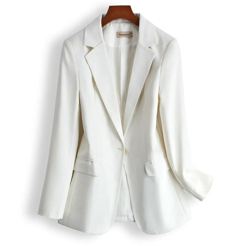 Black Professional Blazer Jacket 2024 New Spring Autumn Women Korean Slim Coat Female Single button Casual Blazers top 7XL