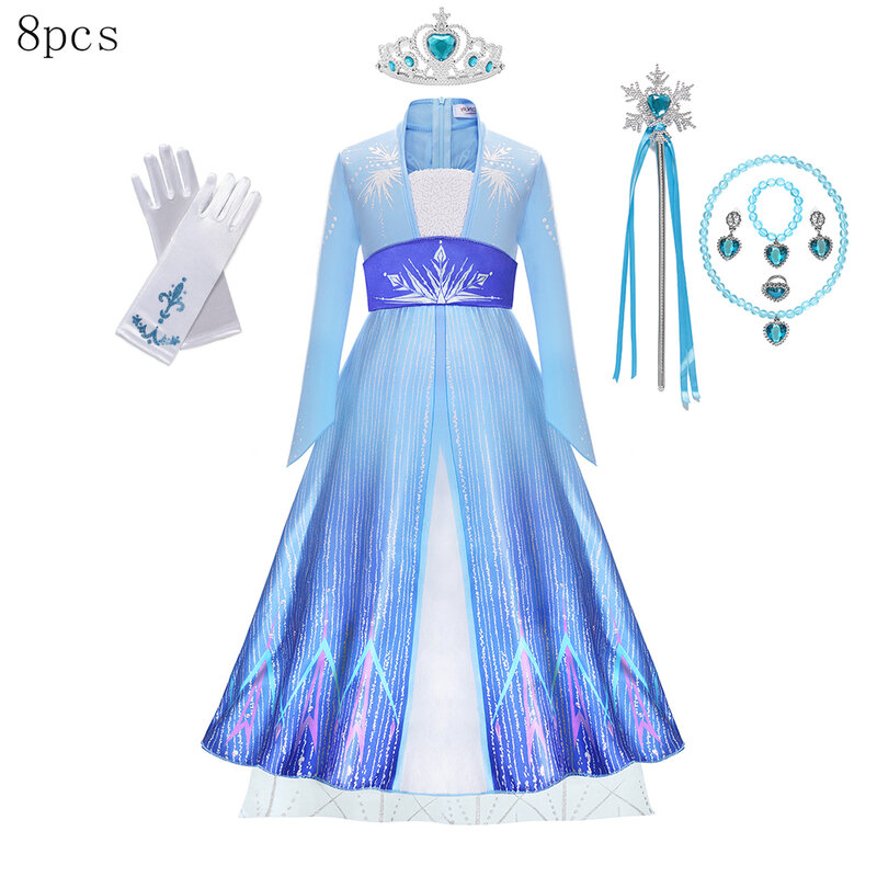 Kostum Disney Snow Queen Elsa Frozen 2, Cosplay mewah Halloween pesta ulang tahun pakaian anak gaun putri Elsa