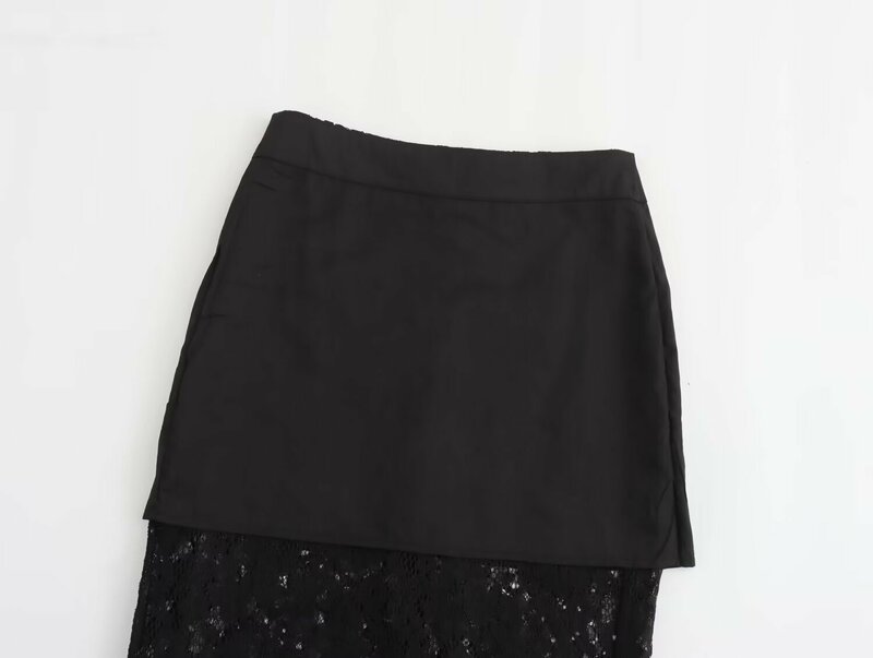 TRAF Women's Lace Solid Color Office Skirt 2 Piece Suit Shoulder Pad Blazer Pencil Skirt Fashion Women's Casual Suit 2024 Summer