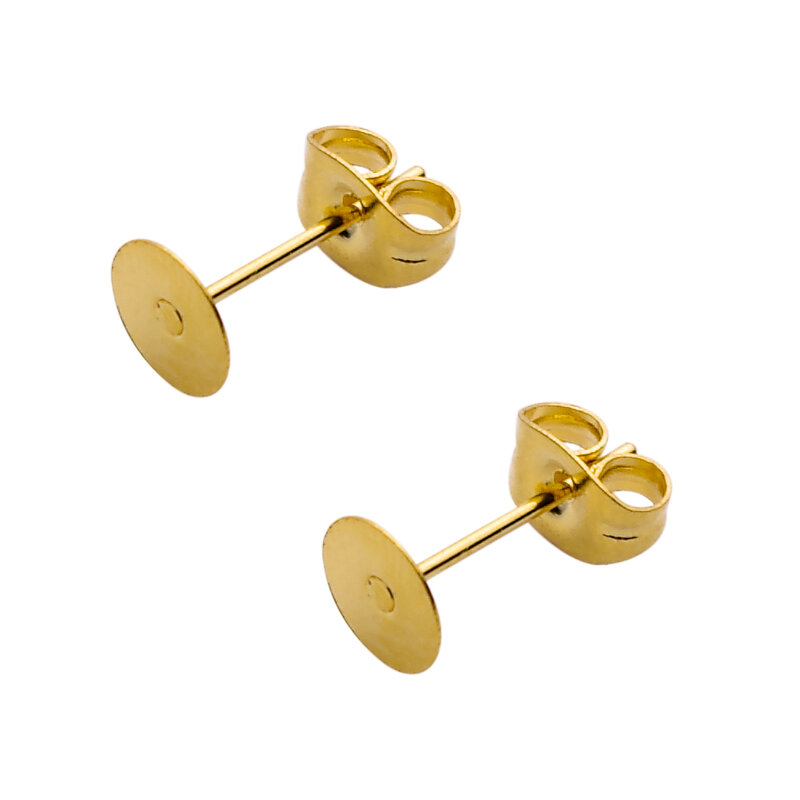Pendientes dorados de acero inoxidable, pasadores de Base con tapón para pendientes, accesorios de joyería DIY, 50 piezas