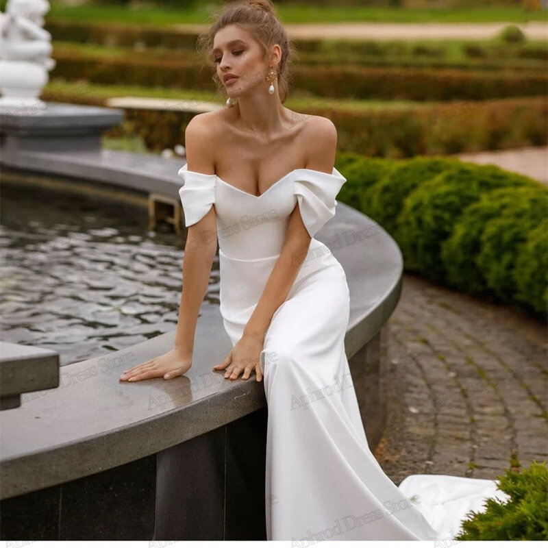 Gaun pengantin sederhana dari bahu jubah menawan A-Line Satin gaun pengantin gaun pengantin untuk pesta Formal 2024 Vestidos De Novia