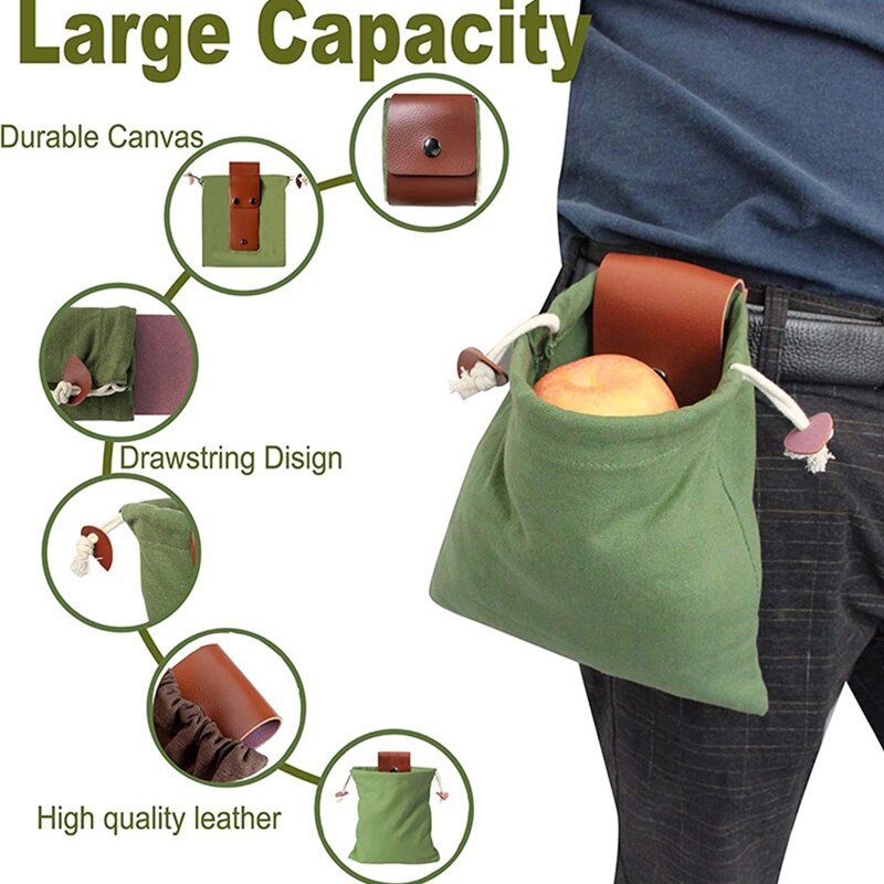 Oxford Cloth Outdoor Foraging Bag Rock Collecting with Drawstring for Mushroom Hunting Waist Hanging Tool Bag