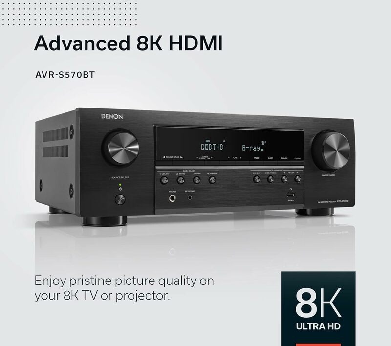 Denon AVR-S570BT 5.2 Kanaal Av Ontvanger-8K Ultra Hd Audio & Video, Verbeterde Game Ervaring, Draadloze Streaming Via