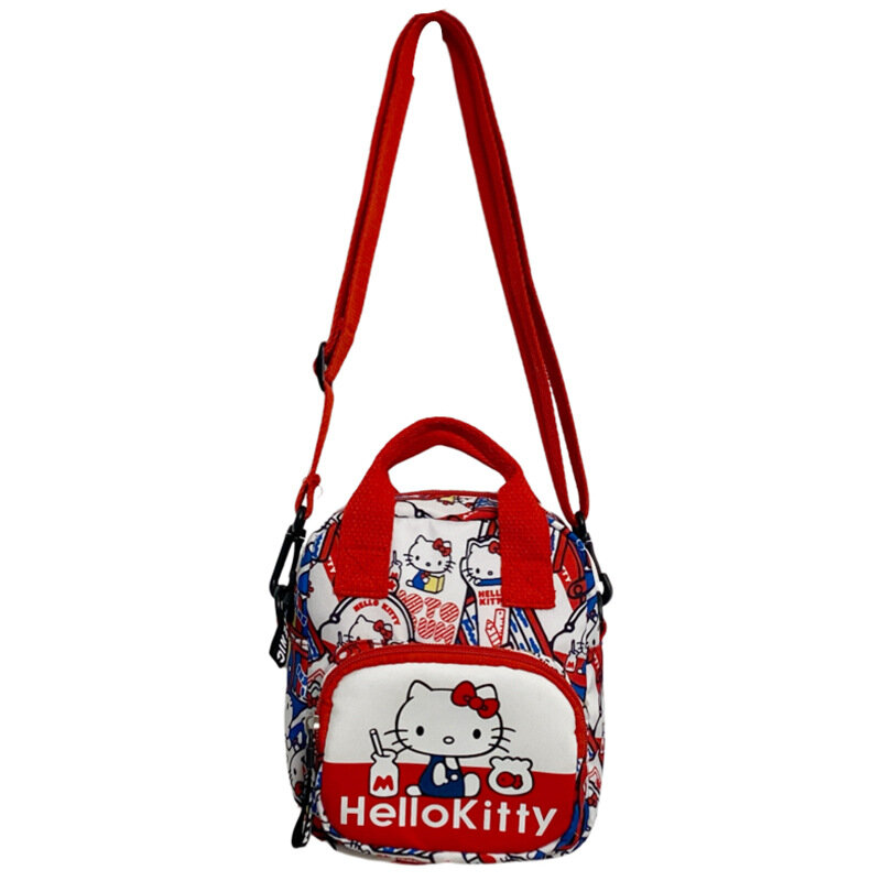 Sanrio-Bolsa de ombro Hello Kitty para mulheres, desenhos animados, KT impresso, grande capacidade, lona, crossbody, bolsa de viagem, meninas, crianças, fofo