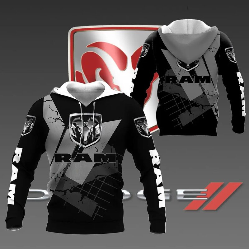 2024 Spring and Autumn Sports Personality Street Men's and Women's Racing Jacket 3D Motorcycle Dodge Challenger Hoodie Zipper