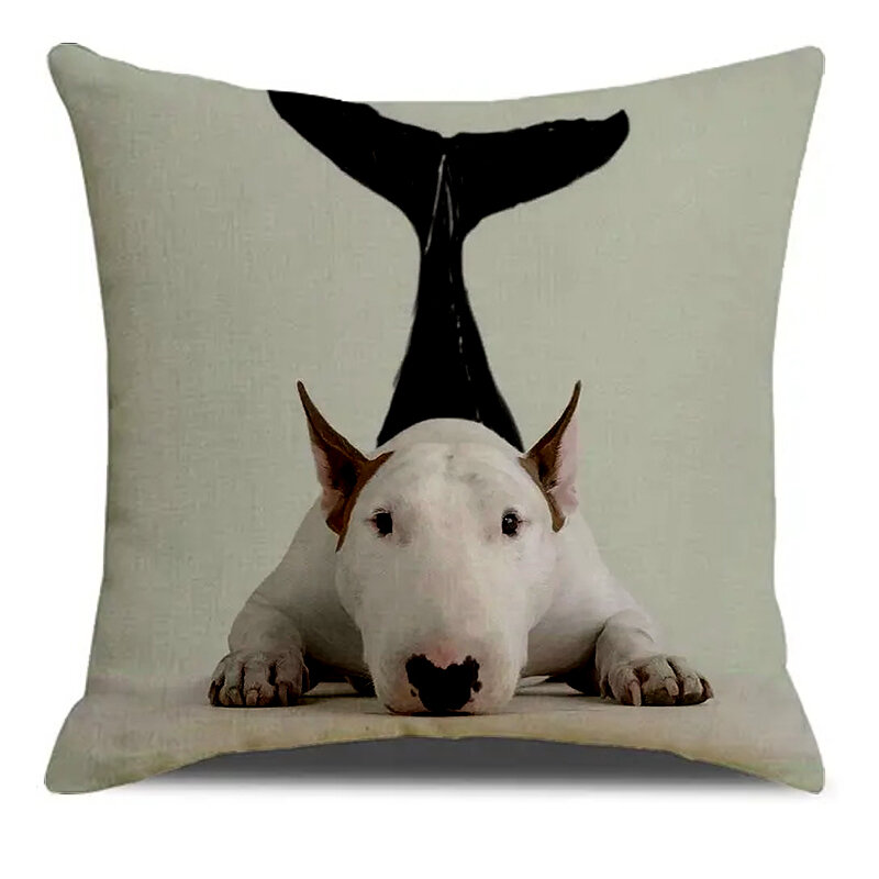 Мягкая льняная наволочка с рисунком животного собаки Бультерьера, пианино, воздушный шар, подушка, наволочка для гостиной, домашний декор