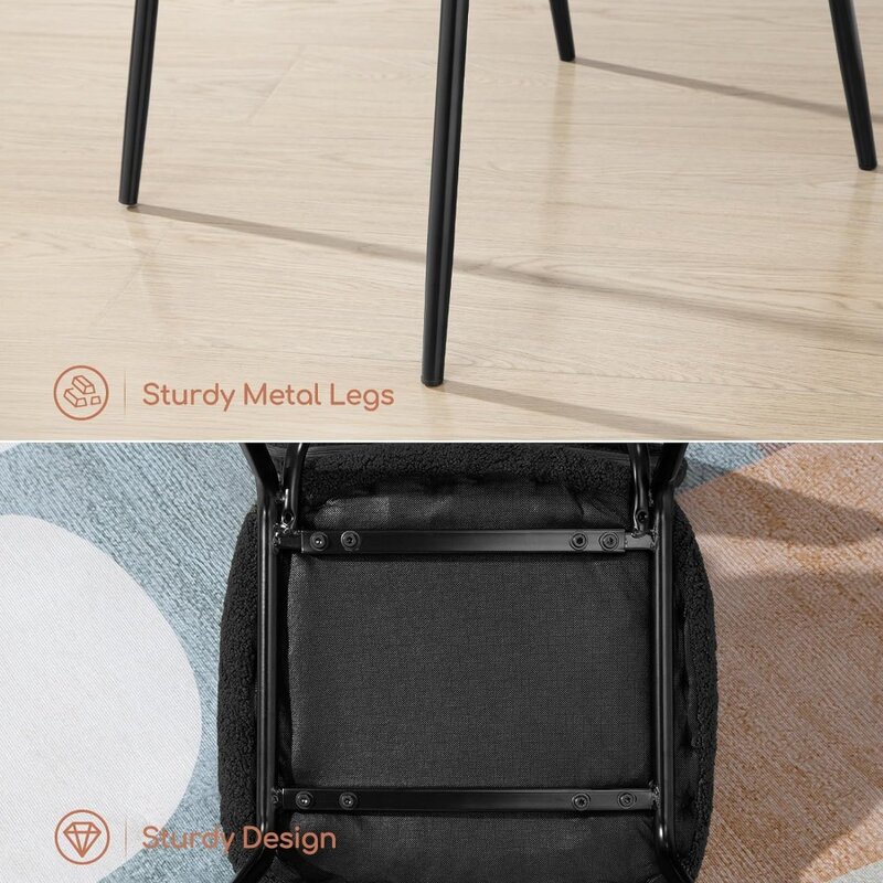 Современные обеденные стулья Boucle, набор из 4-х кухонных стульев для столовой с черными металлическими ножками, мягкий стул для кухни