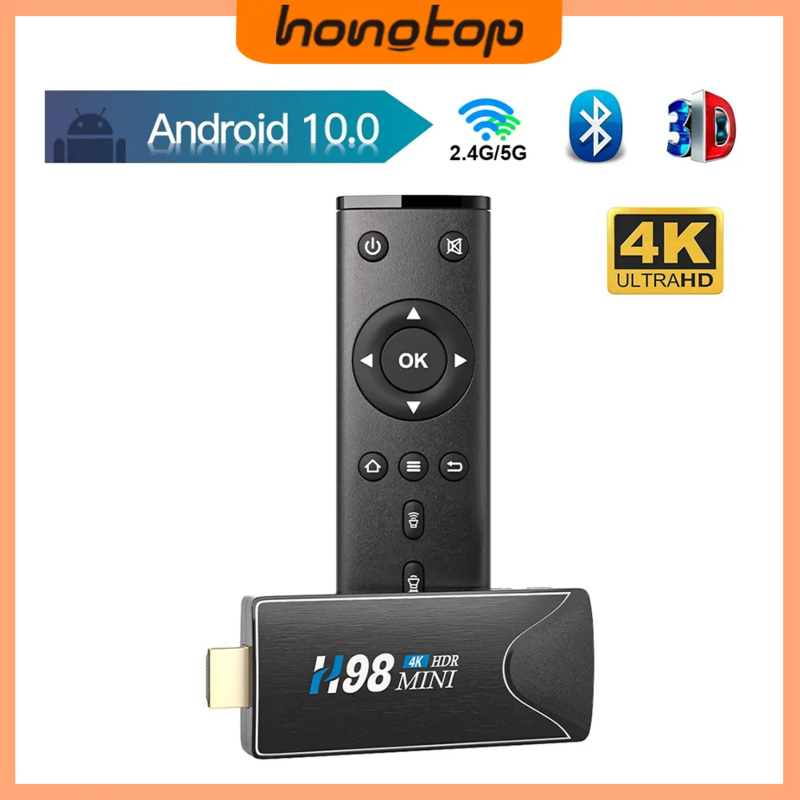 HONGTOP Mini TV Stick Android 10 4K HD 2G 16G TV Box 2,4G 5G Dual Wifi Smart TV Box H.265 Media Player TV Receptor Set Top Box