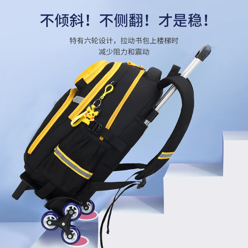 Pikachus Backpack 2-in-1 Portable Large Capacity Student Backpack with Reflective Strip Can Drag Student Stationery Supplies