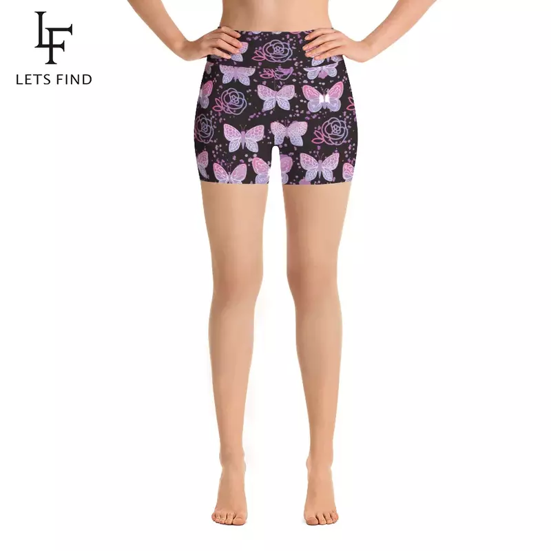 LETSFIND pantaloni corti elastici da donna a vita alta con stampa di farfalle e fiori Leggings Casual da donna per l'estate