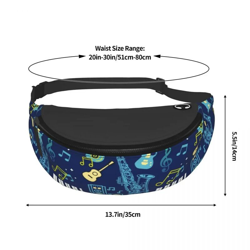 Heartbeat Music Notes Fanny Pack for Cycling Camping Women Men Sax Piano Guitar Pianist Crossbody Waist Bag Phone Money Pouch
