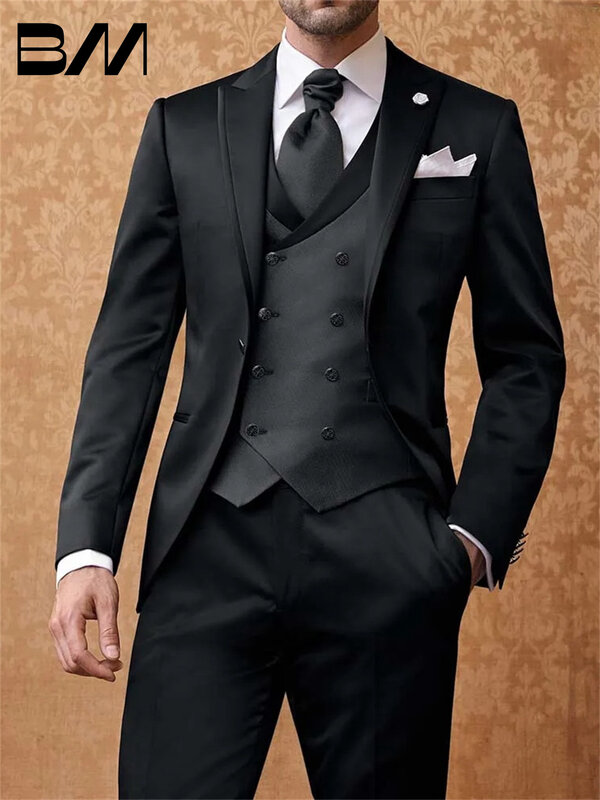 Elegant One Button Men Suits Peak Lapel Groom Tuxedos Groomsmen Wedding Suit Prom Best Blazer 2 Pieces Prom Jacket Pants