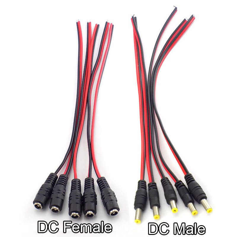 Masculino e Feminino Cabo de Extensão, Plug Power Cord Wire, CCTV cabo, câmera LED Strip Light Adapter, DC 12V, 2.1*5.5mm