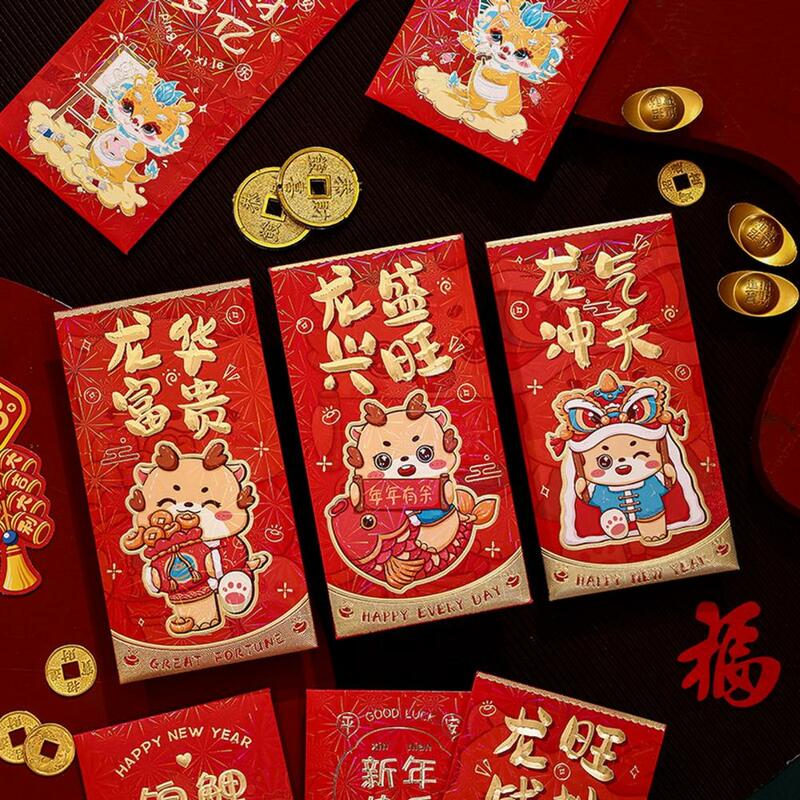 Enveloppe de conception de dessin animé avec motifs de dragon, bénédictions chinoises traditionnelles exquises, épaissie, année 2024