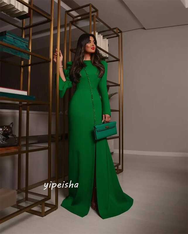 Prom Dress Saudi Arabia Prom Dress Saudi Arabia Satijnen Knoop Ruches Celebrity Zeemeermin O-hals Op Maat Jurk Lange Jurken