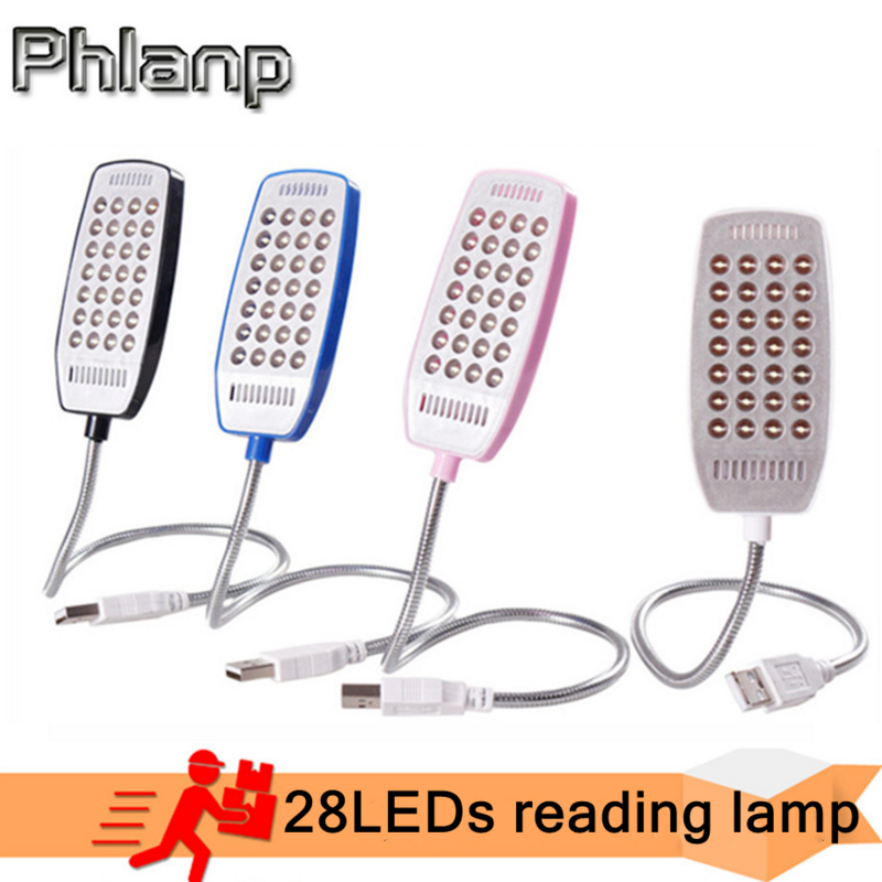 Phlanp-Lámpara de lectura LED Ultra brillante para ordenador portátil, lámpara de mesa Flexible con 28LEDs, USB, para el cuidado de los ojos