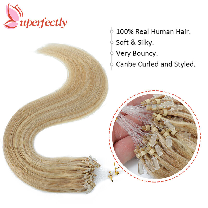 Micro Loop Hair Extensions Steil Echt Menselijk Haar Ombre Highlight Micro Ring Lus Extensie 1G/Strengen 12-26Inch Voor Vrouwen