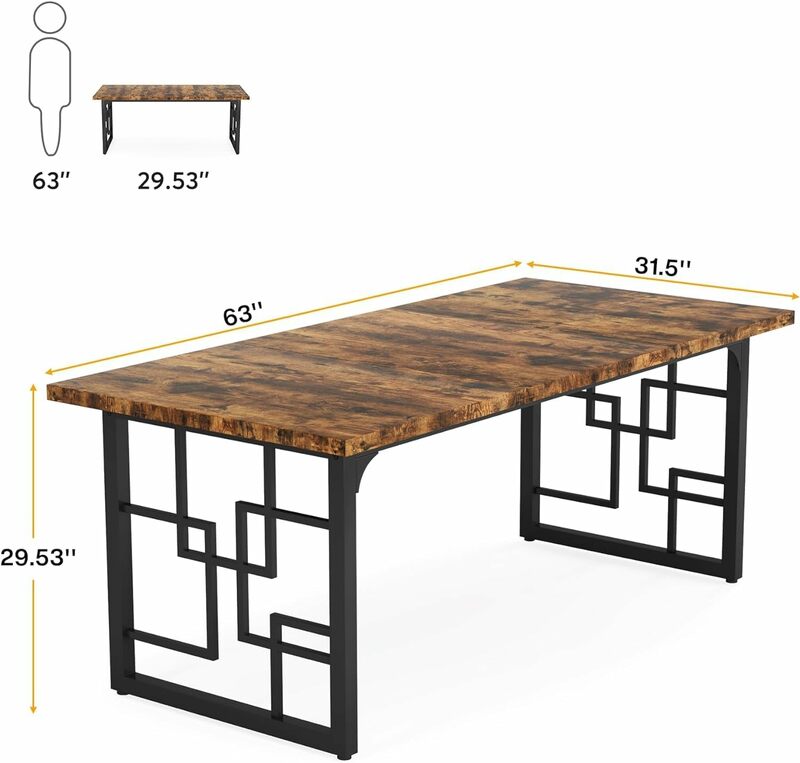 Tribeigns 63 "meja eksekutif, meja kantor besar, meja komputer kayu industri dengan kaki logam hitam, tulisan belajar sederhana