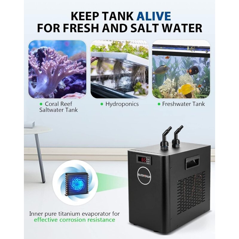 BAOSHISHAN pendingin akuarium 42gal 1/10 HP, pendingin air tangki ikan kompresor pendingin desain sunyi khusus