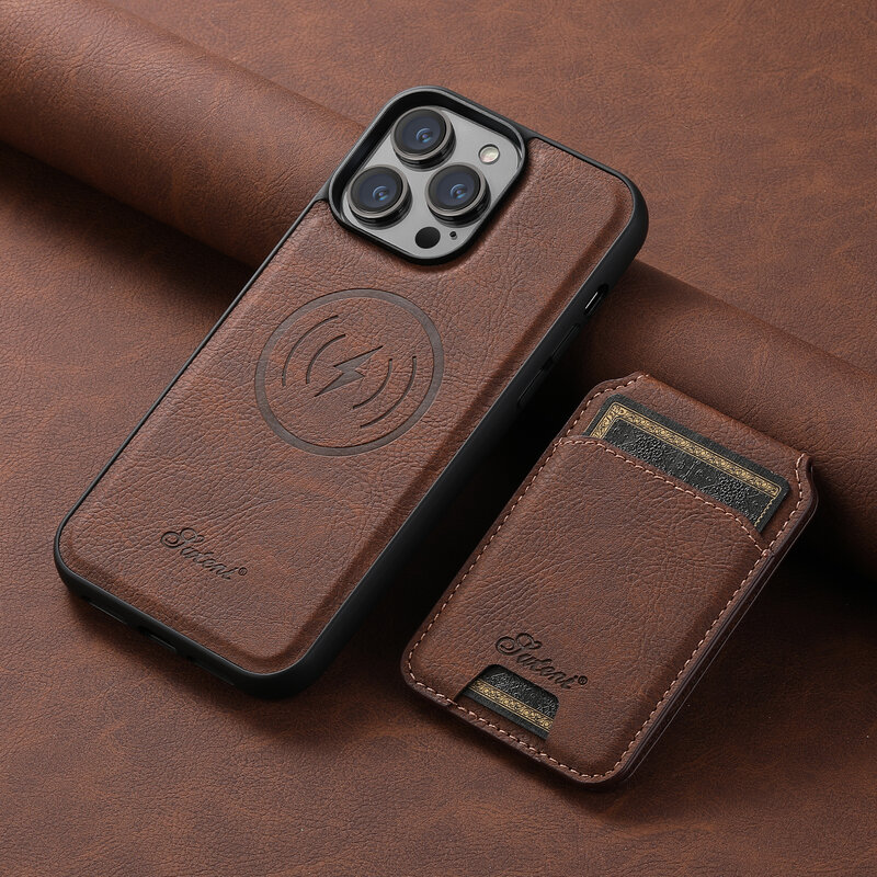SUTENI-حافظة هاتف جلدية ، حامل بطاقة ، غطاء جيب مغناطيسي لهاتف آيفون 12 ، 13 ، 14 ، 15 Pro Max ، Plus Ultra Magsafe