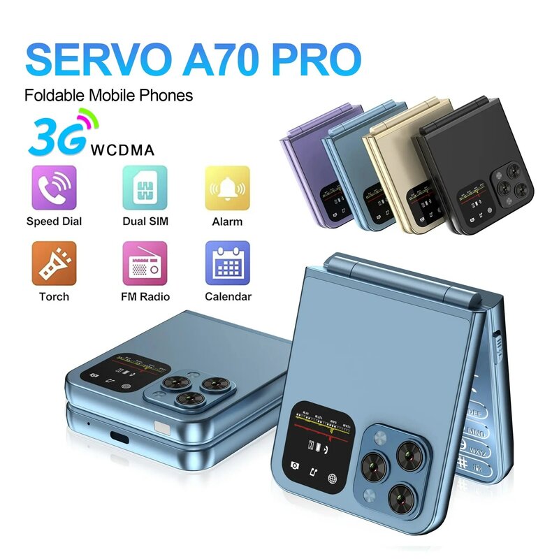 Сотовый телефон SERVO A70 PRO 3G WCDMA, складной, с фонариком, FM-радио, двумя SIM-картами