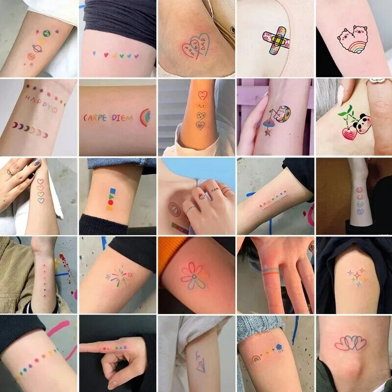 30Pcs tatuaggi temporanei Hyun A ins adesivi e decalcomanie carini tatuaggi da donna e Body Art adesivo per cartoni animati tatuaggio finto impermeabile