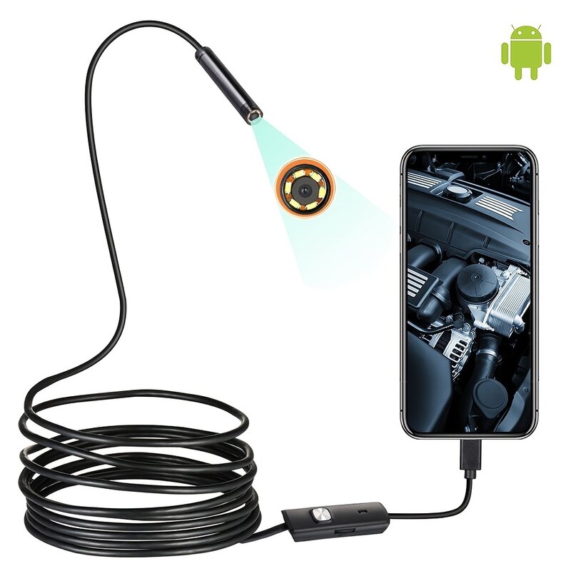 Cámara endoscópica automotriz de una sola lente, Mini cámara de inspección Android, endoscopio para teléfonos inteligentes, tipo C