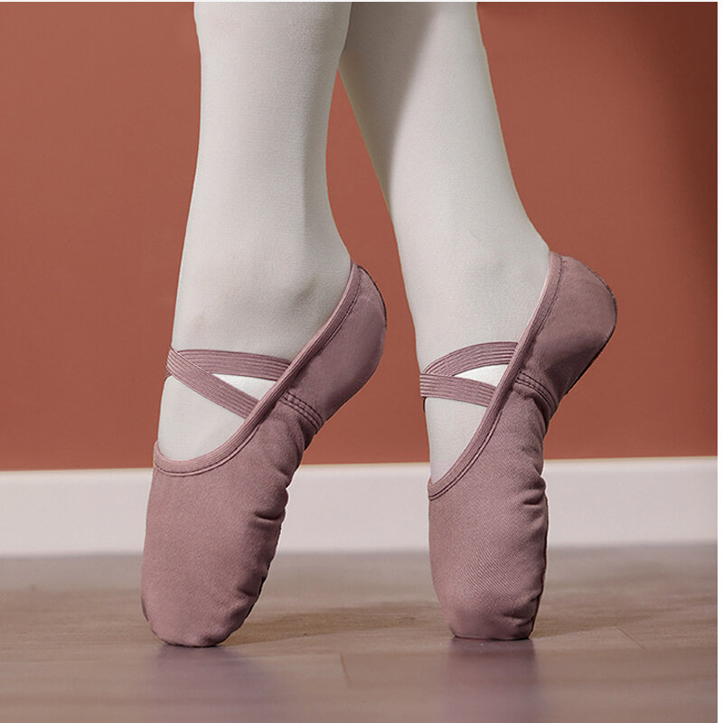 Sandal dansa balet datar kanvas, sepatu dansa, sepatu balet, sepatu dansa untuk dewasa, wanita, anak-anak, klasik, Sol terpisah, kulit lembut