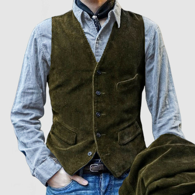 Men's British Style Workwear Corduroy Vest Retro Vest Casual Coat Ring Jacket Men